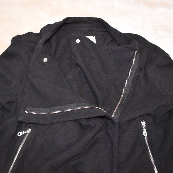 Hi Line Black Cotton Moto Biker Jacket Size Large Asymmetrical Zip - Picture 8 of 16